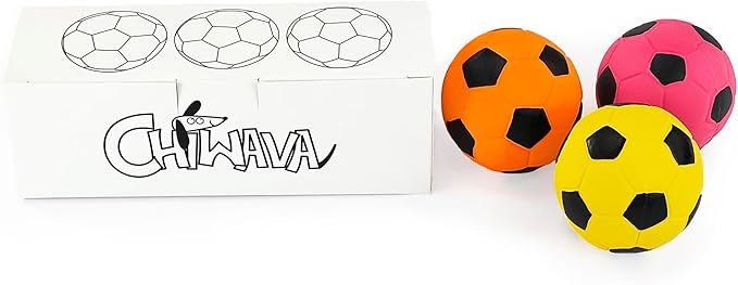 CHIWAVA 3PCS 2.7'' Squeak Latex Dog Toy Football Chew Fetch Throw Ball for Medium Dogs Interactive Play