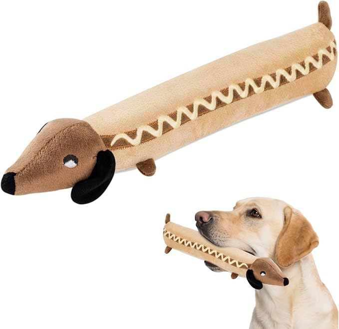 Squeaky Plush Dog Toy for Aggressive Chewer, Stuffed Animal Toy with Squeaker, Durable Interactive Puppy Chew Toy for Boredom, tug-of-war, Small Medium Large Breed(13.8” Hot Dog)