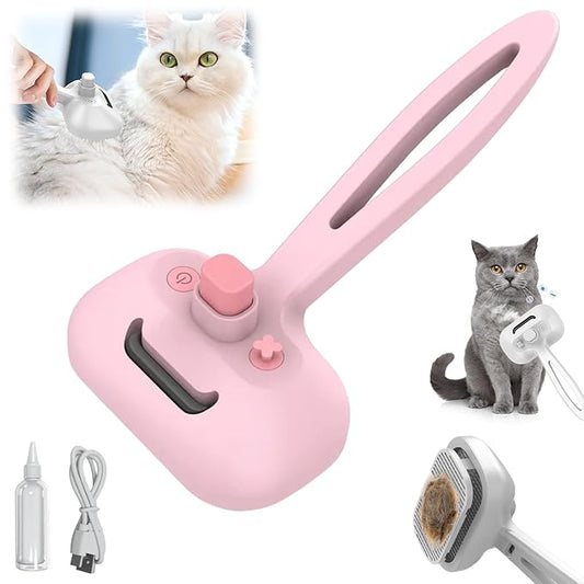 Pet Steam Brush Set for Dogs, 2025 New Self-Cleaning Pet Brush, Multi-Function Pets Hair Removal Brushes for Home Use, Portable Dog Cat Grooming Brushes for Pets Owners (Pink)