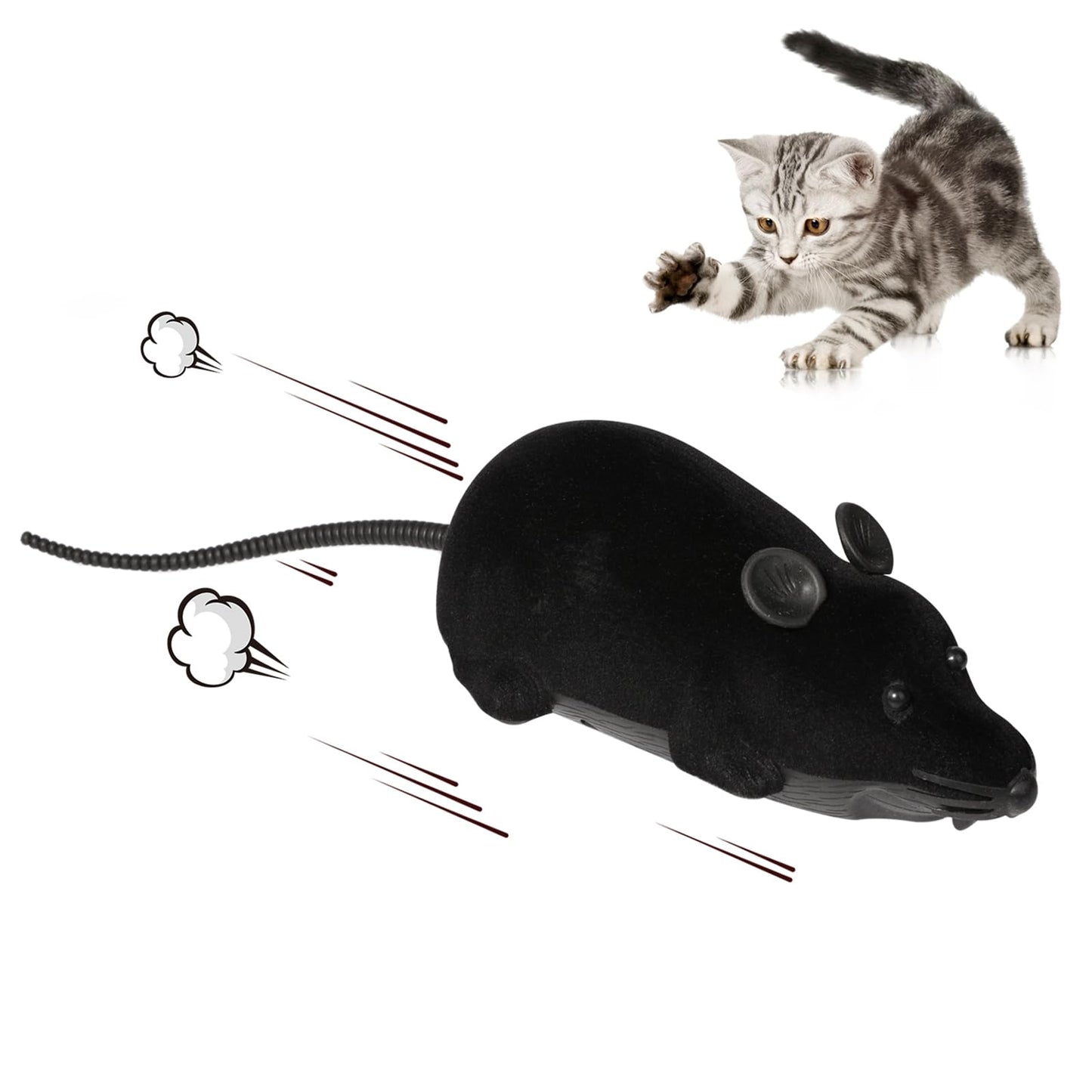 Auto Moving Mouse Cat Toy, Interactive Cat Toys Wireless Electronic Fake Mouse Rat Pet Toy Running Wheel Plush Rat Chasing Prank Toy for Cats Dogs Kids Novelty Gift By Greatstar (Black, No Controller)