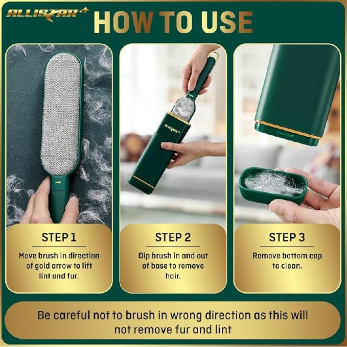Pet Hair Remover, Lint Remover, Lint Brush for Clothes, Furniture, Carpets, Car Seats. Cat Hair Remover. Dog Hair Remover Laundry. Double-Sided. Reusable. Self-Cleaning Base. ALLISTAR (Forest Green)