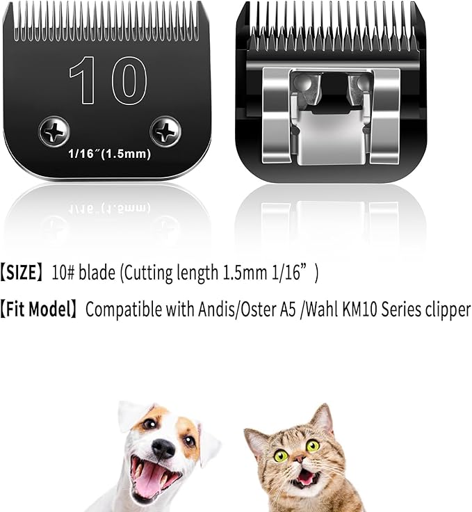 10 Blades Dog Grooming Blades Compatible with Andis/Oster A5/Wahl KM-10 Series Dog Clippers,Detachable Clipper Replacement Blade(4PCS-#10+4FC+5FC+7FC)