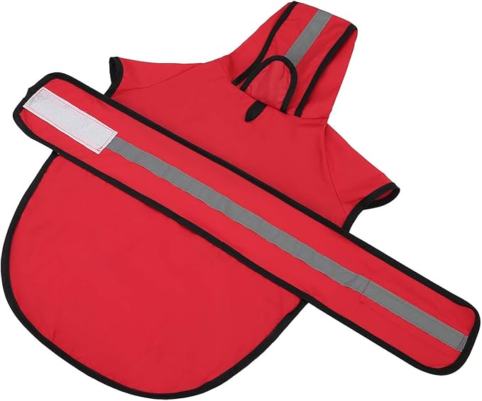 HDE Dog Raincoat Jacket Reflective Adjustable Hooded Pet Poncho Rain Coat with Leash Hole for Small to X-Large Dogs Red - S