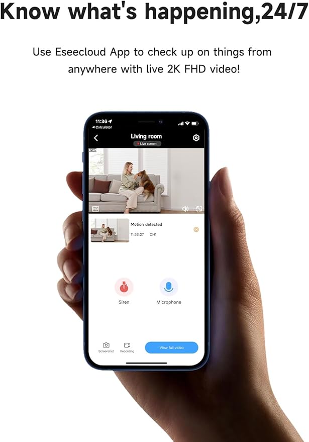 2K Pet Camera Indoor WiFi, Smart Dog Camera with Phone App, Night Vision, Motion Alerts, 2-Way Audio, 2.4G/5G, Compatible with Alexa