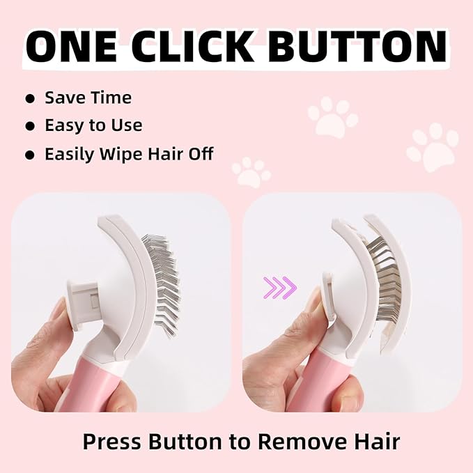 Dog Self-Cleaning Slicker Brush with One Button Fur Removal and Coated Tips Deshedding Brush for Medium or Long Hair Dogs Pink