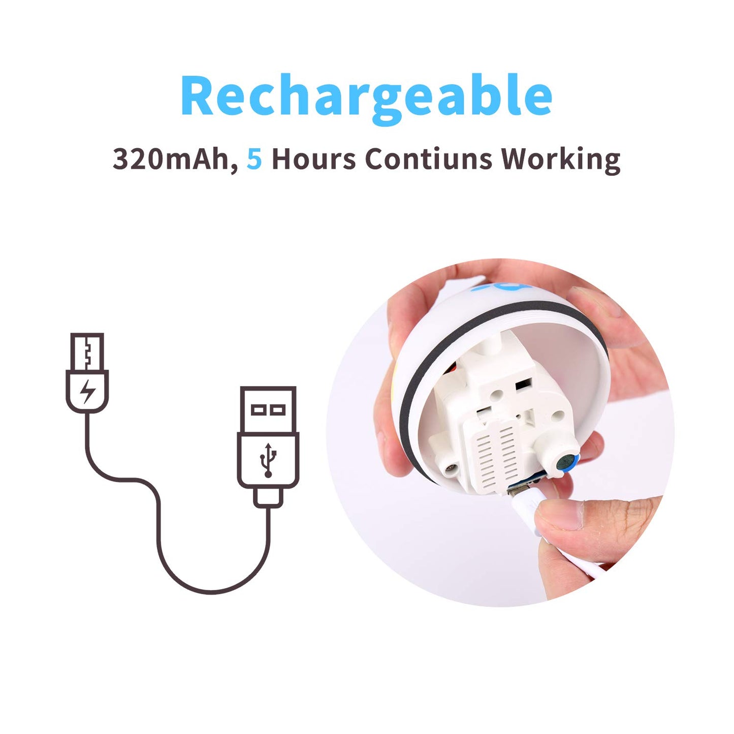 Interactive Cat Toys, Smart Rolling Dog Toys, Self Rotating Exercise Ball for Puppy Kitty, USB Recharge with LED Light, Cat Dog Catnip for Pet Supplies, Pack of 1