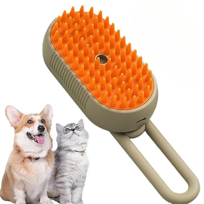 4-in-1 Cat Grooming Brush โ Water Spray & Self-Cleaning Shedding Brush for Cats & Dogs โ Pet Hair Removal & Massage Comb for Long & Short Hair (beige).