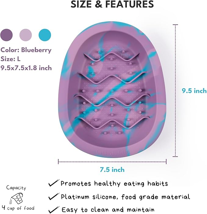 Interactive Dog&Cat Lick Mat Bowls, BPA-Free Silicone Dog Slow Feeder Bowl with Suction Cups, Non Slip Food Bowl for Dogs and Cats, Reduces Boredom and Anxiety, Dishwasher Safe, Blueberry