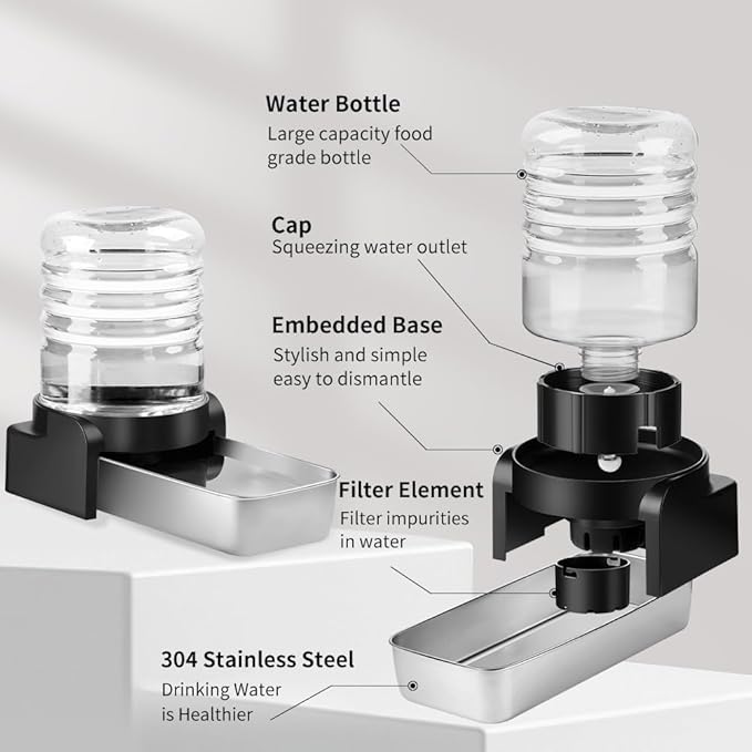 Marchul 1 Gallon Cat Water Dispenser, Automatic Gravity Dog Water Bowl Dispenser with 3 Filters, Stainless Steel Large Capacity Cat Waterer for Cats and Small Dogs (3 Filters) 3.8L