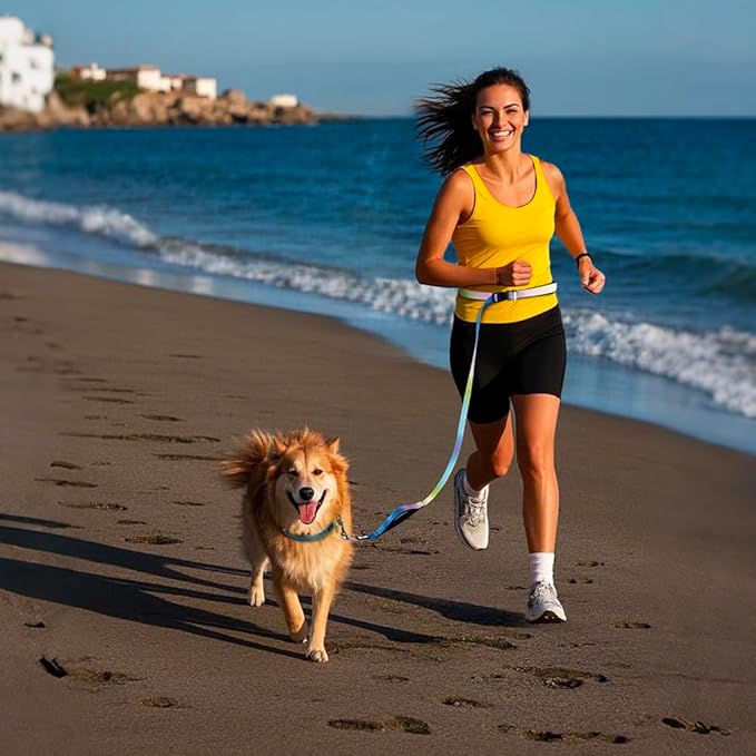 TSPRO Hands Free Dog Leash for Medium to Large Dogs, Adjustable Durable Leash with Comfortable Safety Padded Handle, Heavy Duty Metal Clasp for Walking, Running (Cyan - Purple - Blue Gradient)