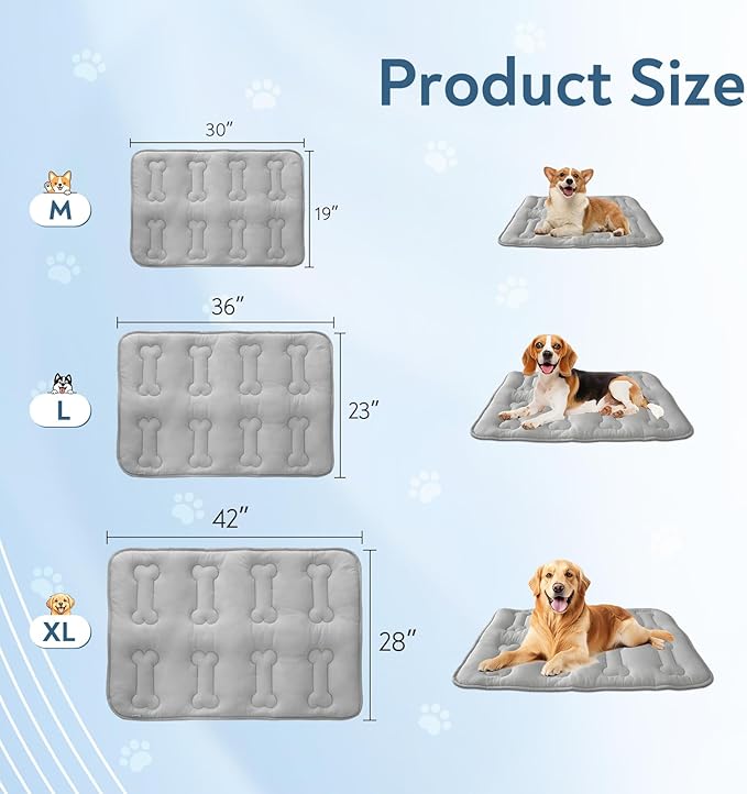 Magik & Kover Summer Dog Cooling Mat, 2 Pack 30" x 19" Indoor Outdoor Cooling Mat for Dogs Medium, Machine Washable Thickened Non-Slip Cool Pad for Dogs Cats, Grey