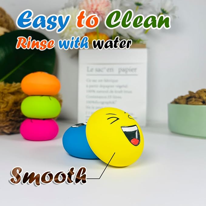 Small Squeaky Dog Toys for Small Dogs Toys, Soft Latex Small Dog Squeaky Toys, Flat Squeaky Dog Balls for Small Breeds, Smile Face Puppy Squeaky Toys 6PCS