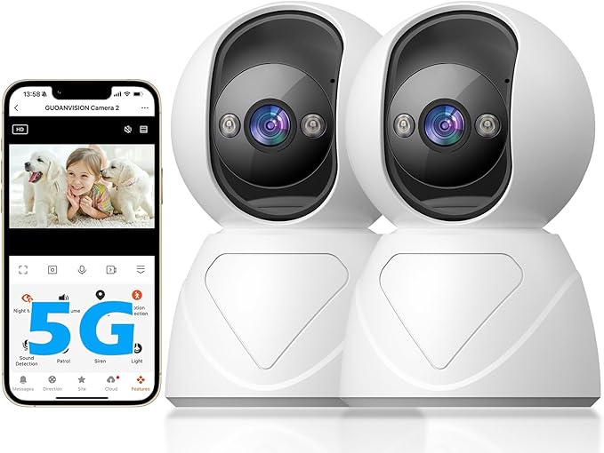 Indoor Security Camera, 5G WiFi Pan/Tilt Home Cameras for Baby Monitor/Pet/Elder/Kids/Bedroom, Auto-Focus and Zoom, Motion Tracking, 2-Way Audio, Siren, 3 Night Vision, Cloud & SD Card Storage
