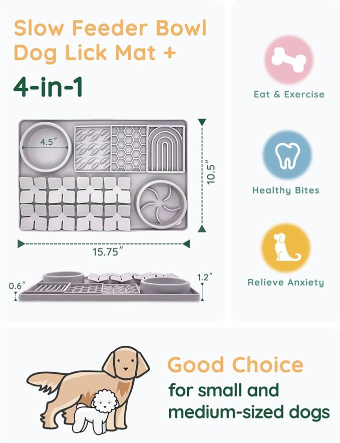 Slow Feeder Bowl, Silicone Lick Mat with Suction Cups for Dog Cat, Snuffle Mat for Pet Smell Training, Puzzle Toys for Bored Puppy, Sniff Mat for Slow Eating and Keep Busy, Lavender Gray