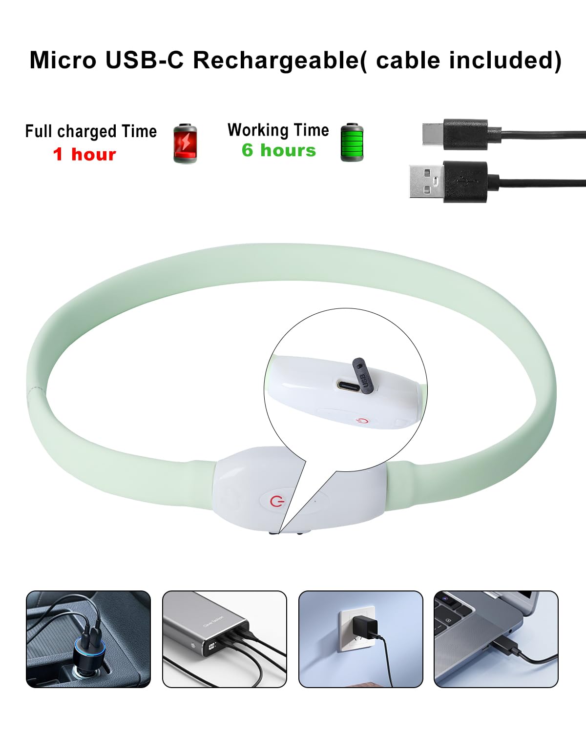 Led Dog Collar,9 Colors Light Up Dogs Collar USB Rechargeable Pet Safety Necklace,Brightest Adjustable Size Dog Collar Lights,High Visibility Glow in The Dark for Night Walking Small Medium Large Dogs