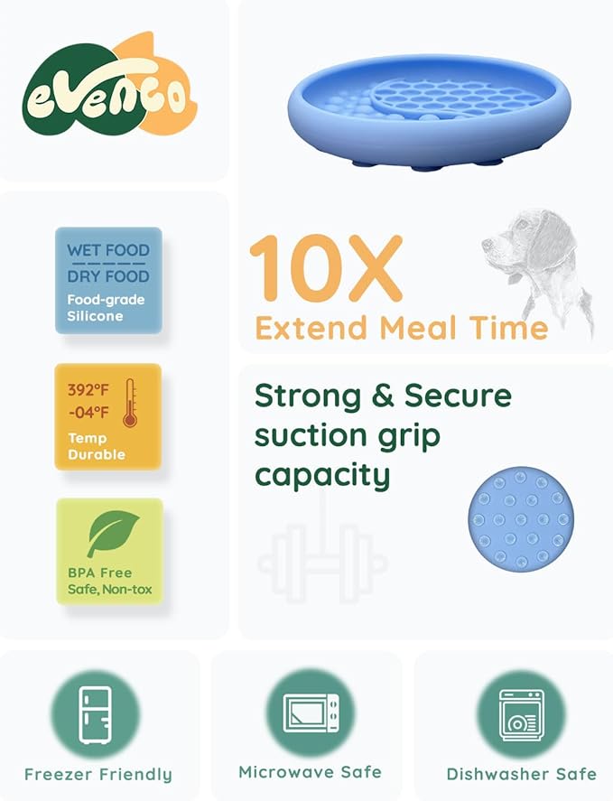 Lick Mat for Dogs, Silicone Slow Feeder Licking Mat with Non-Slip Suction Cups, Freeze-Friendly Lick Bowl for Enrichment Play, Anxiety Relief & Keeps Busy (6.0" x 1.0" Light Blue)