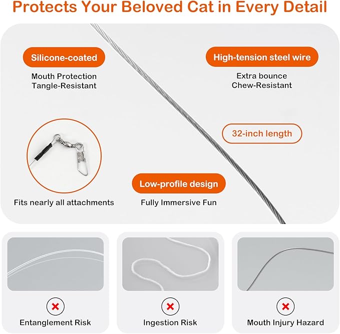 Cat Wand Toy – Retractable Wand with 4 Feather Toy Refills for Indoor Cat Enrichment, Interactive Toy for Bored Adult Cats and High-Energy Kittens (FlutterFlick Series)