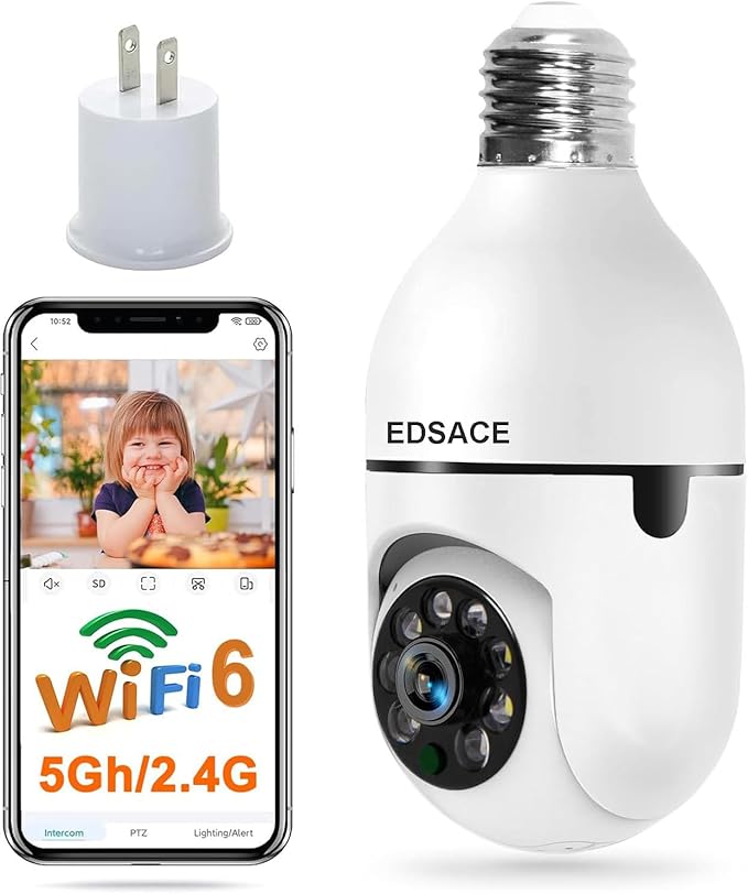 5G Light Bulb Security Camera WiFi Dual Band,360 Degree 1080P Wireless Indoor Full Color,Smart Dome Camera with Auto Tracking, Light Socket Surveillance PTZ Camera