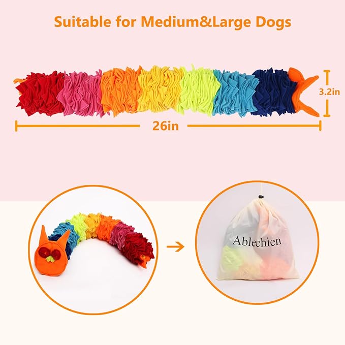 Snuffle Ball Rainbow Snuffle Snake Puzzle Toy for Dogs Puppy Treat Dispensing Toys Foraging Snuffle Mat Interactive Slow Feeder Dog Toys for Any Size