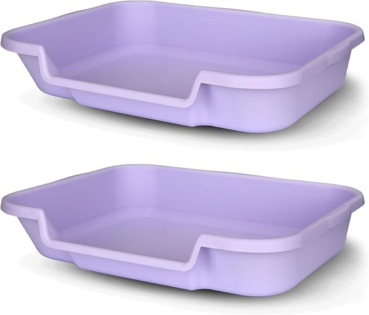 KittyGoHere Senior Cat Litter Box 2 Pack, Large Storybook Lavender Low Entrance Kitty Litter Box, Sized for Cats Comfort, Perfect for Senior and Arthritic Cats, Made in USA