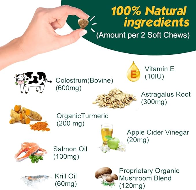 Advanced Allergy Immune Itch Relief for Dogs, Itching Skin Relief & Seasonal Allergies Support with Dog Probiotics, Astragalus Root & Mushroom, Colostrum, Turmeric, Salmon Oil - 90ct, Bacon