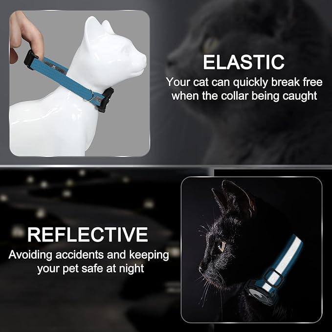 Reflective AirTag Cat Collar, Integrated Cat Tracker Collar with Air Tag Holder and Bell, Safety Elastic Band Cat GPS Collars for Girl Boy Cats, Kittens and Puppies (Blue, S)