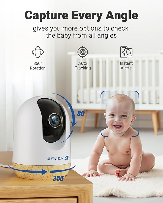 MUBVIEW 5MP Plug-in Indoor Security Camera no Subscription, 5/2.4G WiFi Pet Cam Indoor with Phone App, Dog Camera with Speaker, Night Vision, Motion Detection, Auto Tracking, Cat/Elder/Baby Monitor