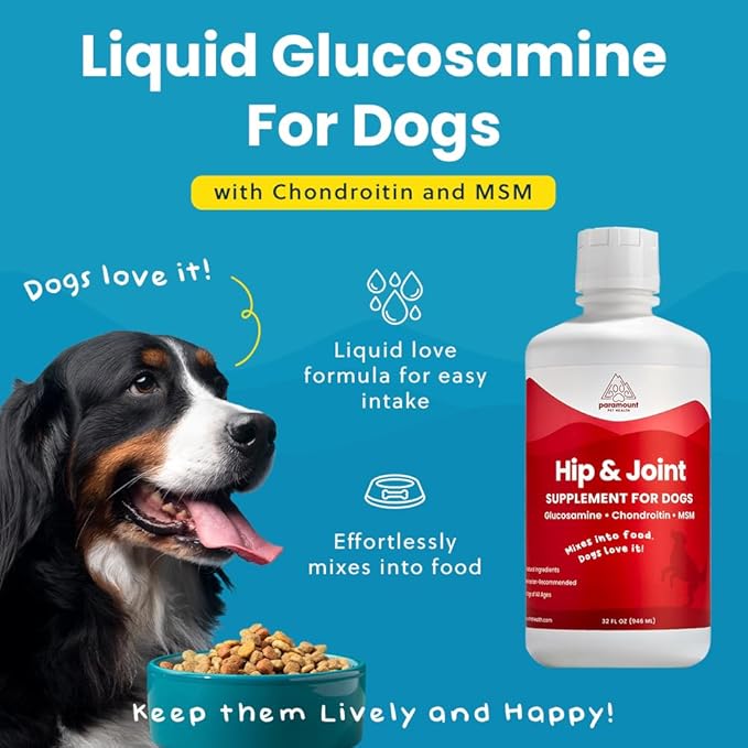 Liquid Glucosamine for Dogs, 1600mg Glucosamine Chondroitin MSM, Hip & Joint Supplement for Large Dogs, Liquid Arthritis Relief & Mobility Support, 32 oz