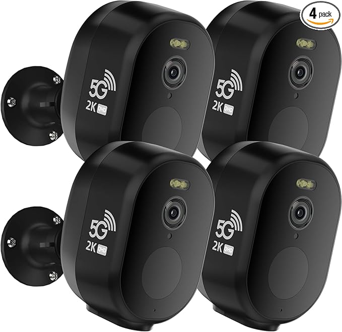 Security Cameras Wireless Outdoor, 2K/3MP QHD Home Security System 4-Cam Kit with 130°-Wide View, Night Vision, Spotlight,IP65 Waterproof, Support Alexa,2.4GHz & 5GHz WiFi,Cloud/SD (C363-B-4PC)