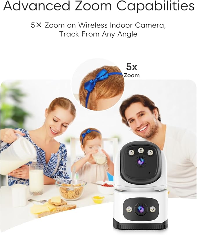 VSTARCAM Indoor Security Camera, Dual Cameras, 2K QHD Security Camera with 5× Zoom, 360° Camera, Baby Monitor, Pet Camera, Human/Pet Detection, AI Tracking, Full Color Night Vision, 2.4G Wi-Fi,Plug in