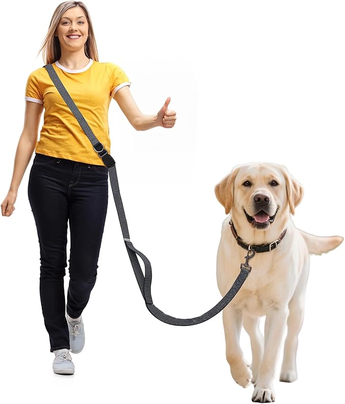 Hands Free Dog Leash,Galaxy Reflective Crossbody Leash, 6–9.5 ft Adjustable Heavy Duty Waist Belt for Medium and Large Dogs Walking,Running,Jogging,Training,Night Walking (290cm, Black