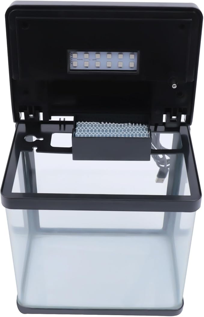 1.5 Gallon Fish Tank Starter Kits, Low Noise Betta Fish Tank with Fil-TER LED Light Submersible Pu-mp, Glass Small Fish Tank Smart Aquarium kit with Dimmer Button Water Temperature Display