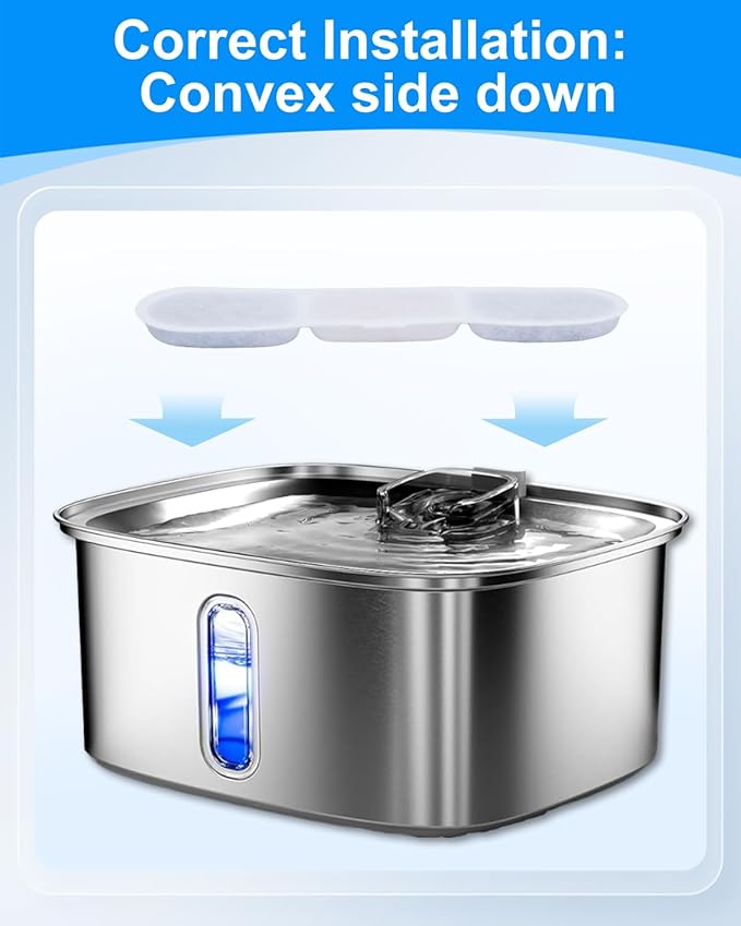 8+8 Pack Dog Water Fountain Replacement Filters Fit for Dogs Water Bowl Dispenser WF530 9L/2.4GaL, Large Dog Fountain Bowl Filter Fit for Automatic Stainless Steel Pet Water Fountains