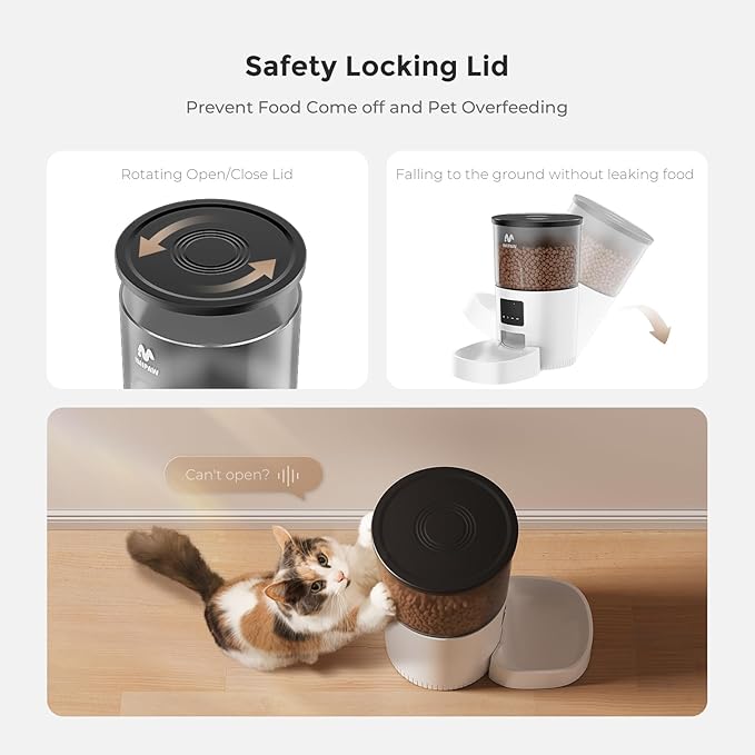 Automatic Cat Feeder - 3L Pet Dry Food Dispenser with Timed Programmable Portion Control, Dual Power Backup, Easy Set Up, 10 Meals Per Day for Cats and Puppies(Remote Not Supported)
