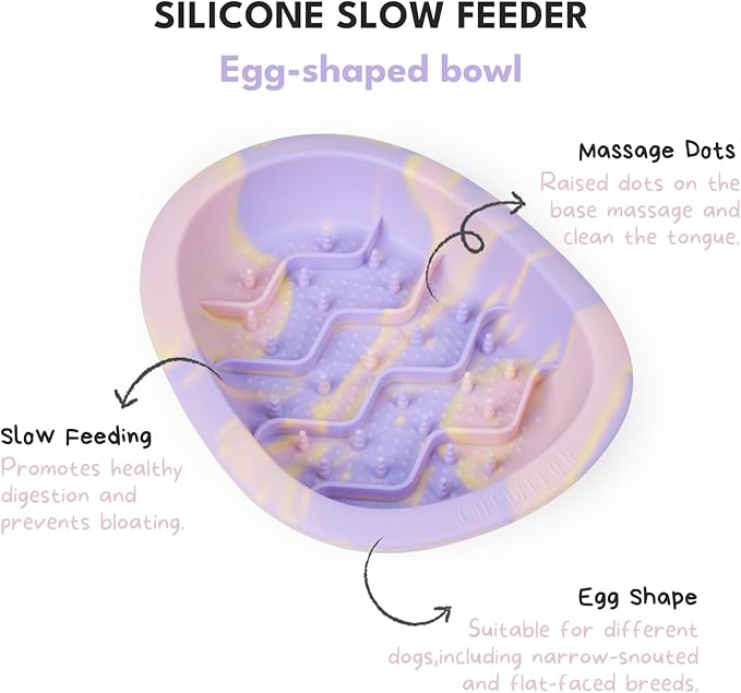 Interactive Dog & Cat Lick Mat Bowls, BPA-Free Silicone Dog Slow Feeder Bowl with Suction Cups, Non Slip Food Bowl for Dogs and Cats, Reduces Boredom and Anxiety, Dishwasher Safe, Lavender