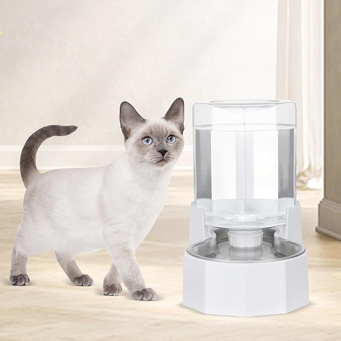 Sfozstra Gravity Water Bowl Dispenser : Automatic 4L White Cat Stainless Steel Feeder Without Filters for Pets Indoor/Outdoor by Owners
