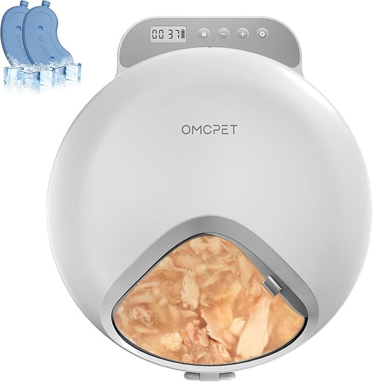 Automatic Cat Feeder Wet Food, Whisker-Friendly Automatic Cat Food Dispenser True 4-Meal Design with Locking Lid, Smart Timer Feeder for Wet Cat/Dog ,2-Ice Packs, Easy to Clean (White-1)