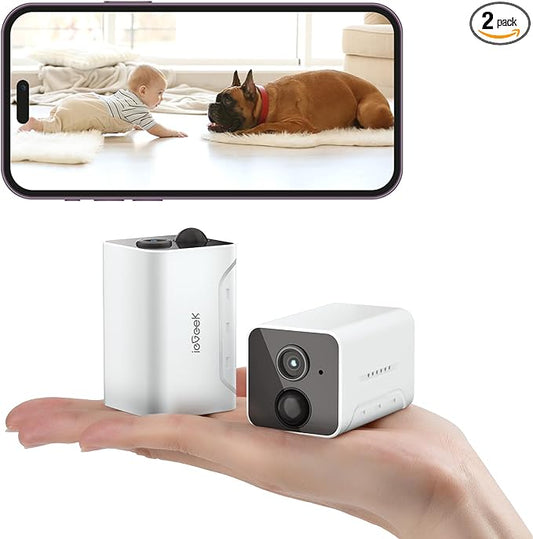 ieGeek Wireless Indoor Cameras for Home Security, Mini Battery WiFi Camera Indoor 1080P, 2-Way Audio, Motion Sensor Alarm, Phone APP, for House/Baby Monitor/Pet Camera,Compatible with Alexa, 2 Pack