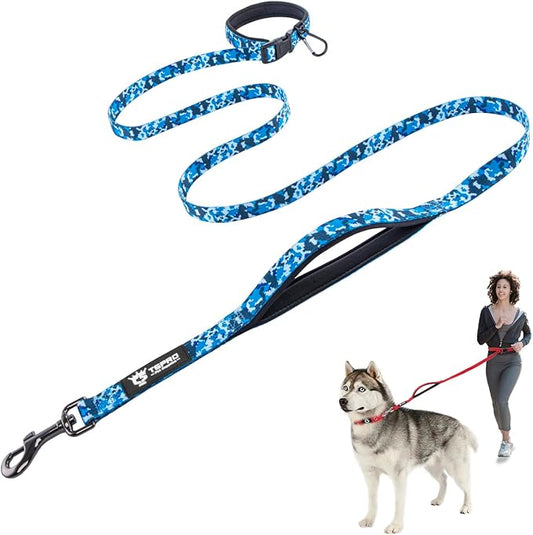 TSPRO Hands Free Dog Leash for Small Dogs, Adjustable Durable Leash with Comfortable Safety Padded Handle, Heavy Duty Metal Clasp for Walking, Running, Training (Camo Blue)