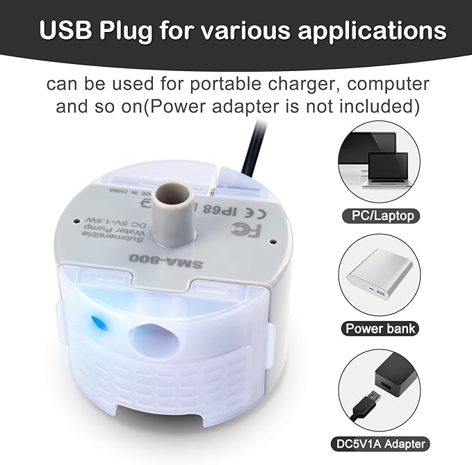 Cat Water Fountain Pump, Pet Water Fountain Replacement Pump SMA-800 Submersible Motor for Stainless Steel Indoor Cat Fountain Pump Replacement(Bottom Pumping)