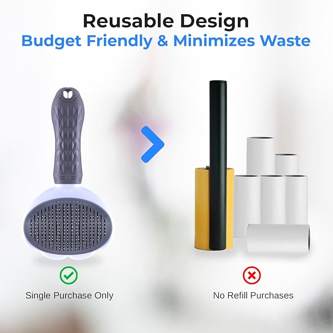 SereneLife Lint Roller Pet Brush, Skin-Friendly Dog and Cat Self-Cleaning Slicker Brush with Massage Particles, Removes Loose Hair/Tangles, 7.68"x4.13"x2.55" Pet Hair Removal Tool with Release Button