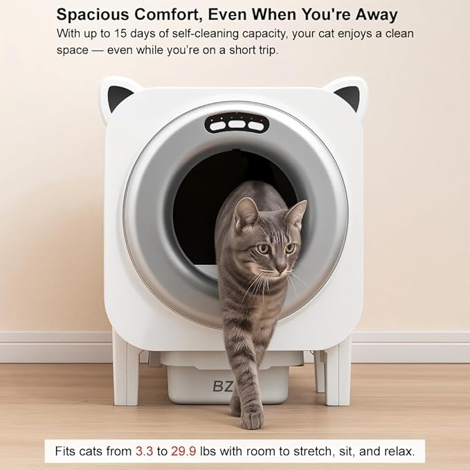 BZW Self Cleaning Litter Box, Large Capacity Automatic Cat Litter Box Self Cleaning for Cats, App Control, Safety Protection, 1 Roll Garbage Bags, Black