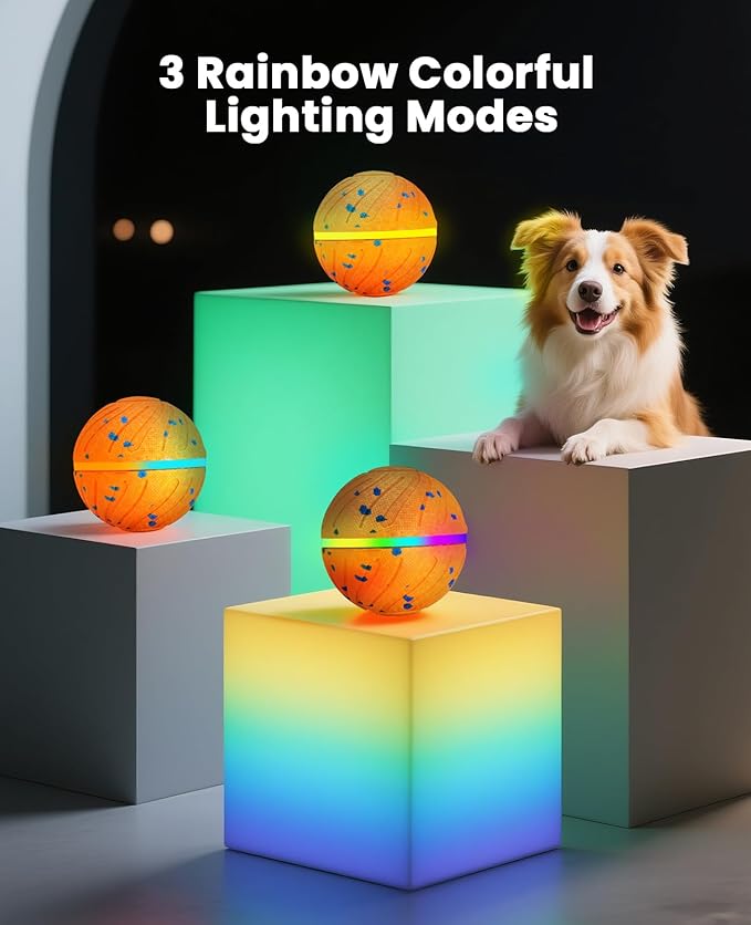 Smart Interactive Dog Toys, Automatic Moving Ball with 3 Lighting Modes, E-TPU Bouncy Balls for Dog Enrichment & Stimulation, Motion Activated Rolling Toy for Medium and Large Dogs Orange
