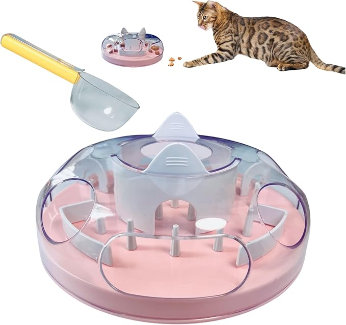 Interactive Cat Treat Puzzle, Food Dispenser, Cat Stimulation Maze, Slow Feeder, Enrichment Toys for Indoor Cats and Kittens (Light Pink)
