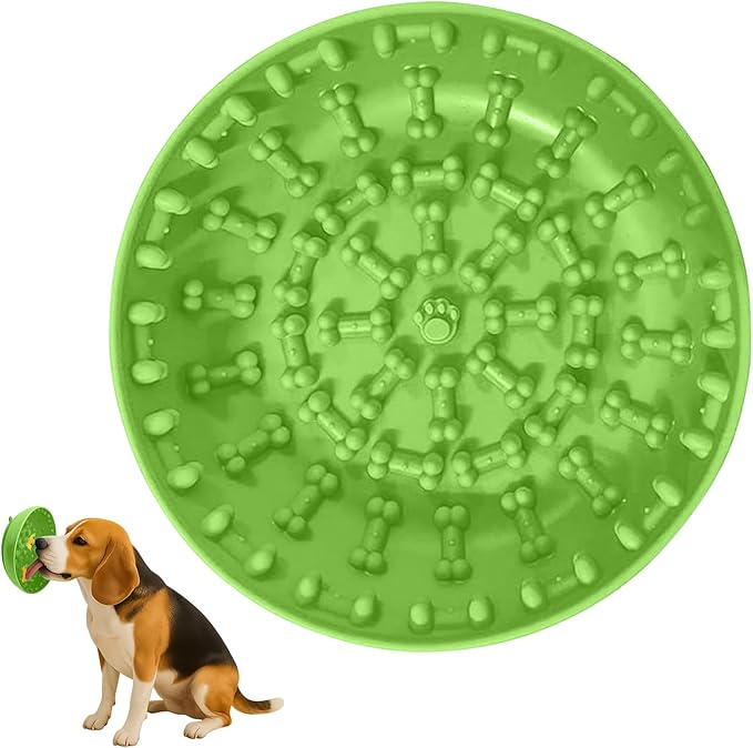 Lick Mat Bowl for Dog–Easy-to-Clean, Non-Slip Design BPA-Free Silicone Lick Mat–Great for Yogurt, or Peanut Butter–Fun Enrichment Slow Feeder & Interactive Dog Toy for Anxiety and Boredom Relief–Green