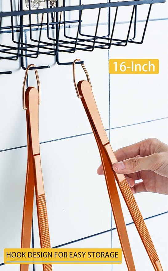 JETKONG 2 Pcs 16-Inch Extra-Large Kitchen Tweezers and Tongs - Giant Stainless Steel Food Tweezers - Rose Gold