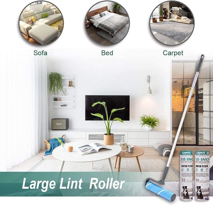 Layers Large Mega 10in Wide Roller 75 Sheets, 2 Pack Wide Refills with 4-Foot Extendable Handle