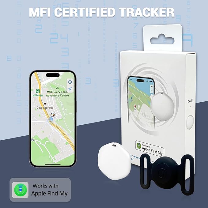 GPS Tracker for Dogs, Mini GPS Cat Tracker, IPX8 Waterproof GPS Tracker for Cats with Holder, No Monthly Fee, Work with Apple Find My(iOS Only), Smart Trackers for Dogs Finder Trackers Pets(Black)