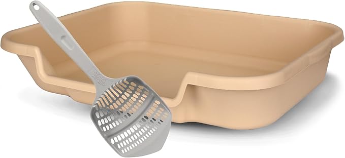 KittyGoHere Senior Cat Litter Box 1 Pack, Large Beach Sand Low Entrance Kitty Litter Box, Sized for Cats Comfort, Perfect for Senior and Arthritic Cats, Made in USA – Includes Long-Handle Jumbo Scoop