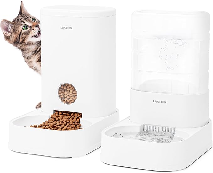 PAWGETHERยฎ 2 Pack Gravity Cat Feeder and Water Dispenser 1 Gallon/3.5L Automatic Cat and Dog Feeder and Waterer with Pet Food Bowl for Puppy Kitten